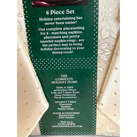 Christmas Holiday White Gold Formal Flower Brocade Table Linen Set Placemats NWT - Picture 6 of 9